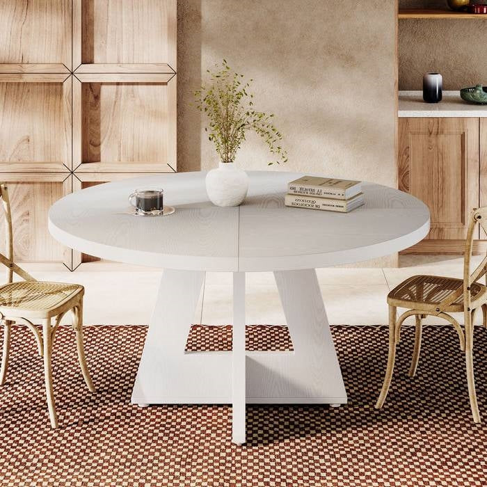 Modern Kitchen Round Circular Dining Table in White Wood Finish-2