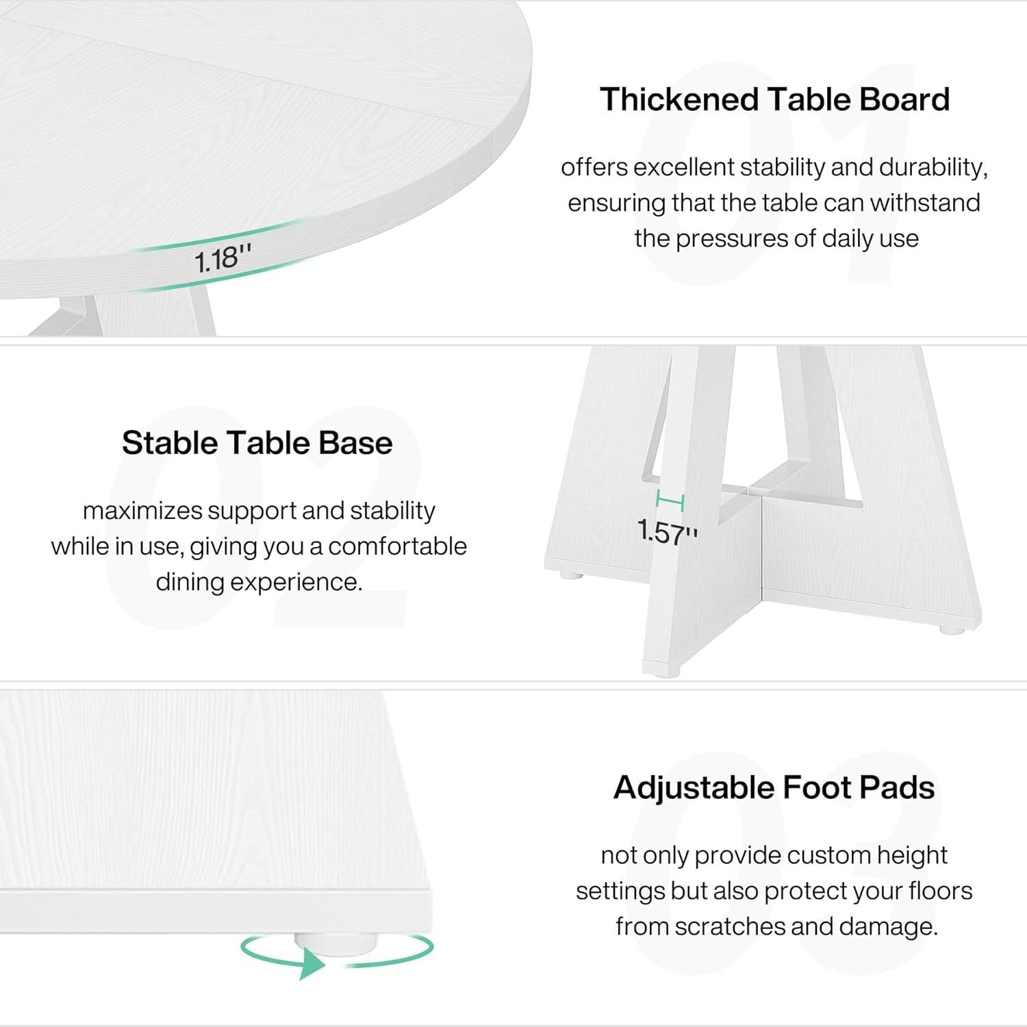 Modern Kitchen Round Circular Dining Table in White Wood Finish-3