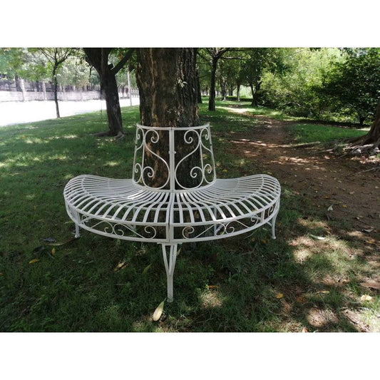 Half-Circle Outdoor White Powder Coated Aluminum Tree Bench-0