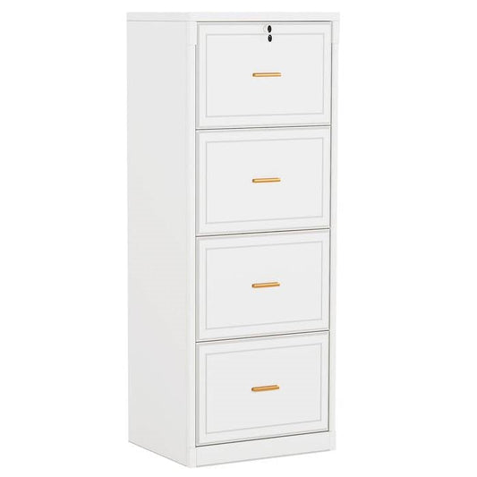 Vertical File Cabinet in White Wood Finish with 4 Lockable Storage Drawers-0