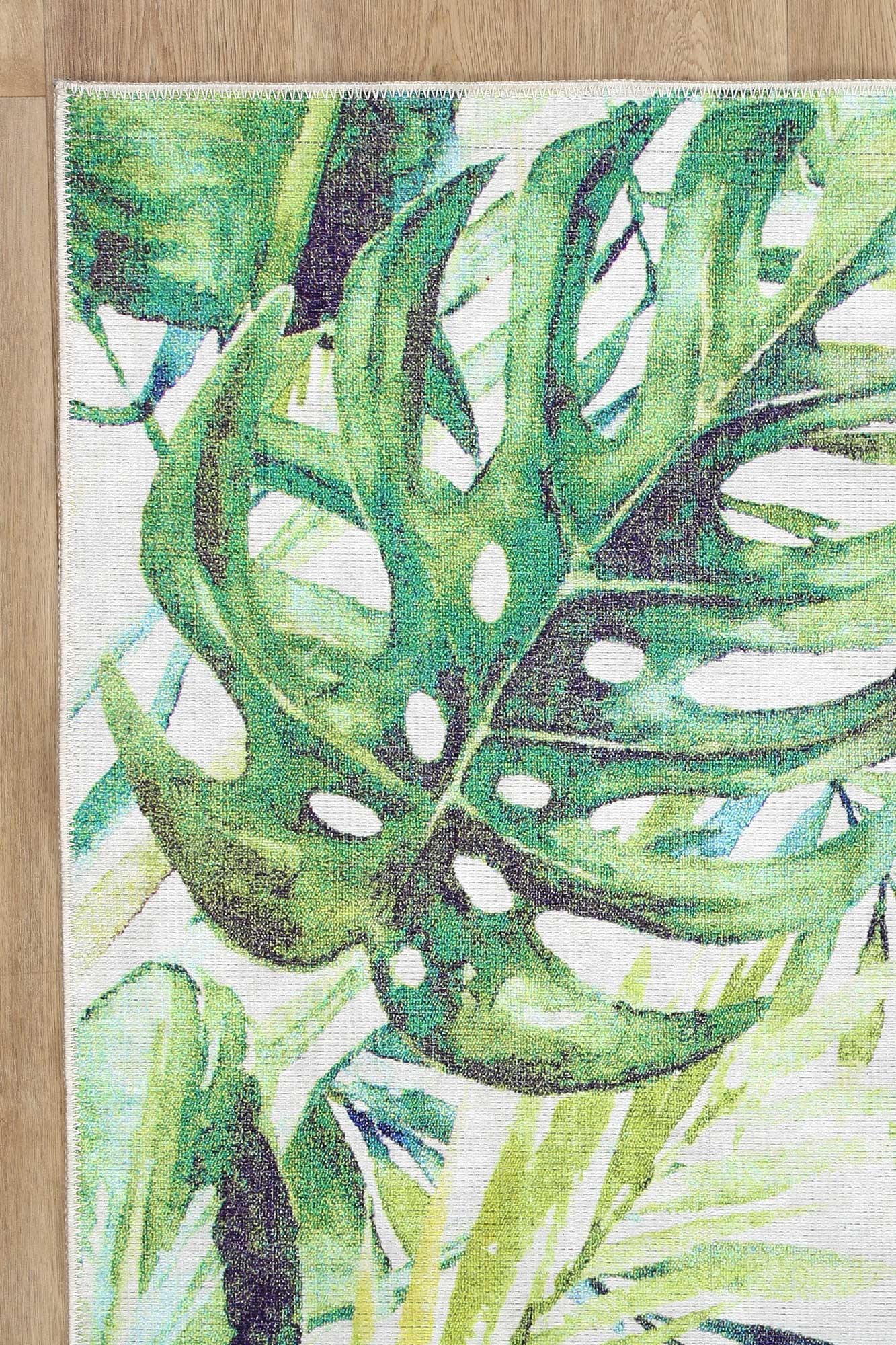 Wild Borneo Gorgeous Leaf Design in Green Rug-4
