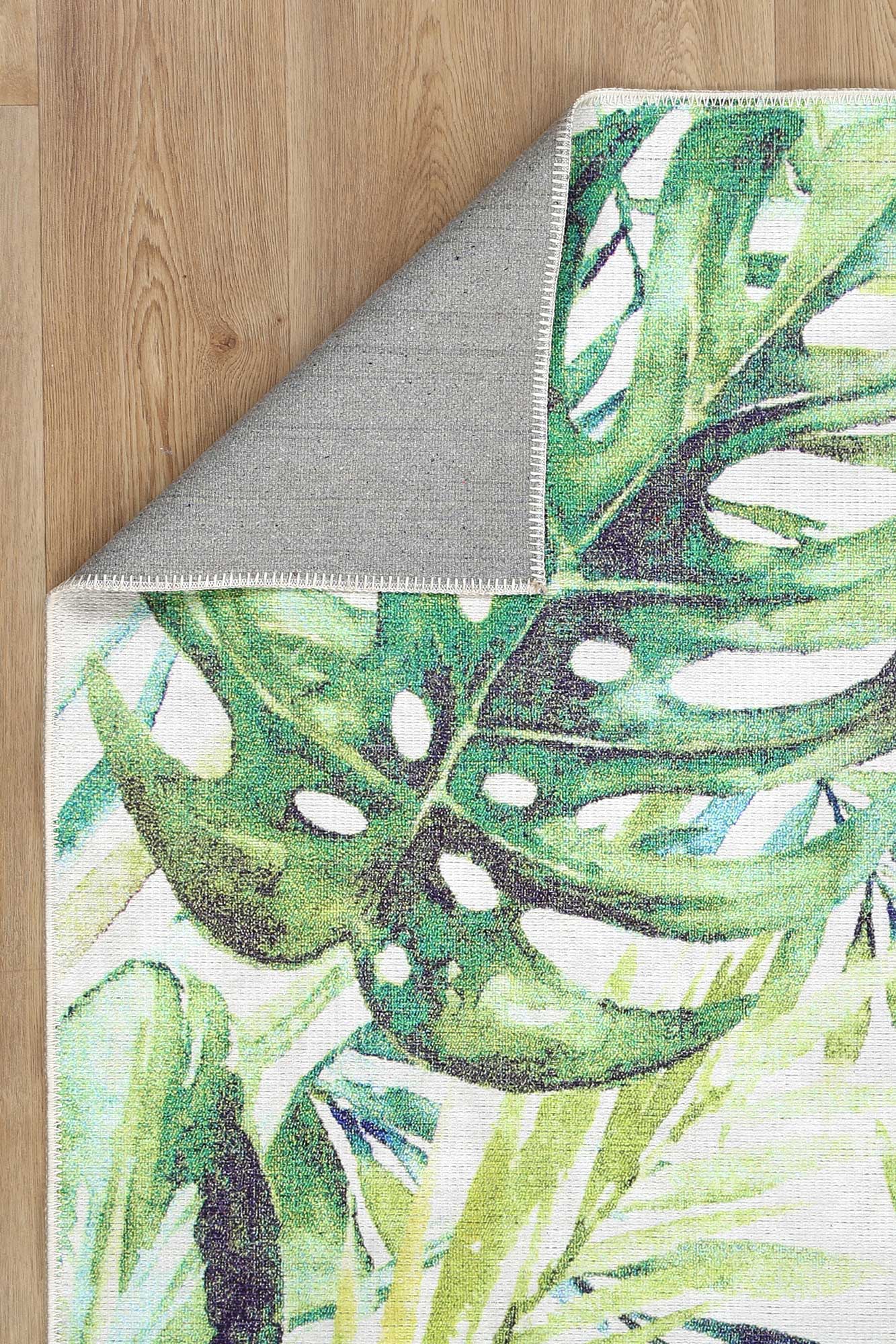 Wild Borneo Gorgeous Leaf Design in Green : Runner Rug-4