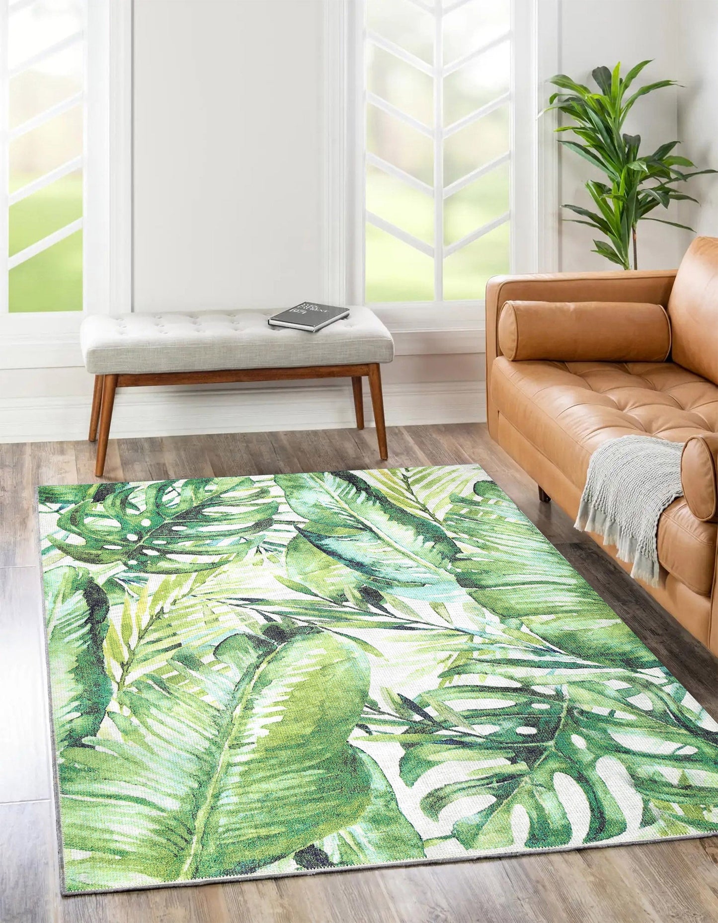 Wild Borneo Gorgeous Leaf Design in Green Rug-2