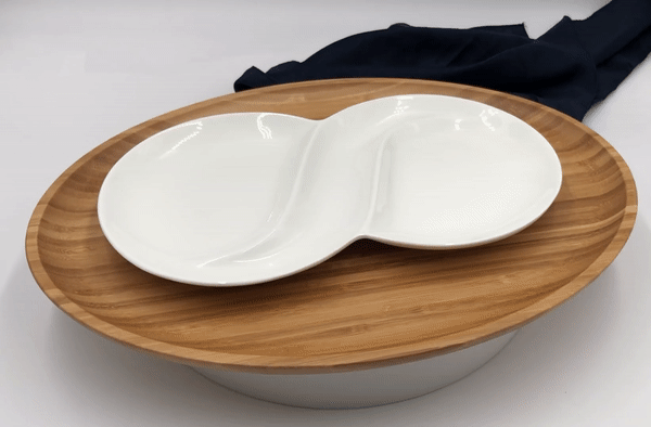 Bamboo And Fine Porcelain Oval Dish/plate Setting-2