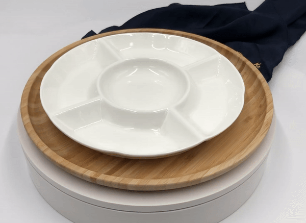 Bamboo And Fine Porcelain 5 Section Divided Dish/plate Setting-2