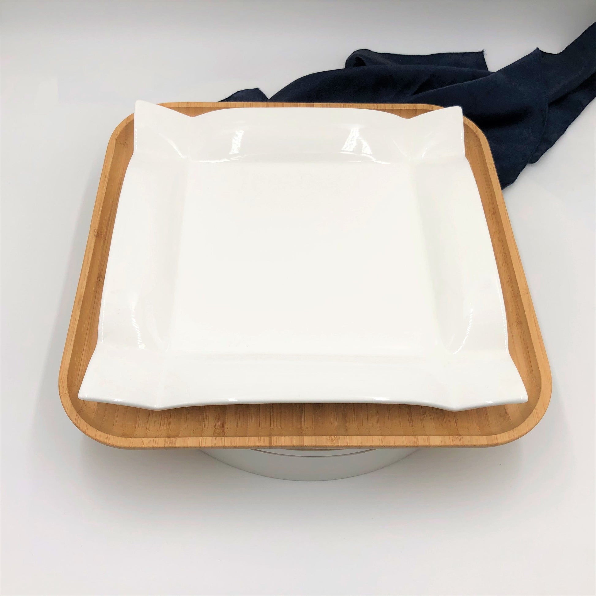 Square Bamboo And Fine Porcelain Contemporary Dinnerware Set-0