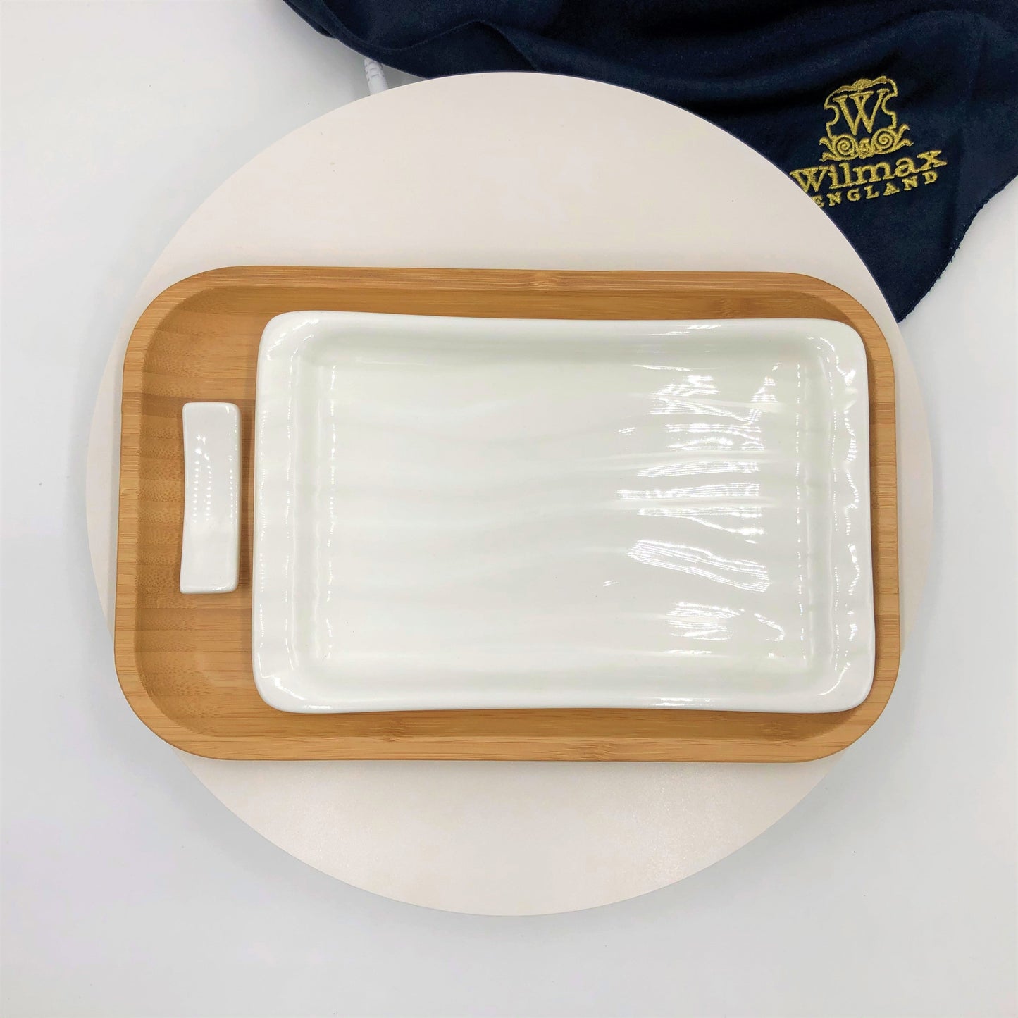 3 Piece Japanese Sushi Set For One Including Chopstick Rest And 2 Platters-1