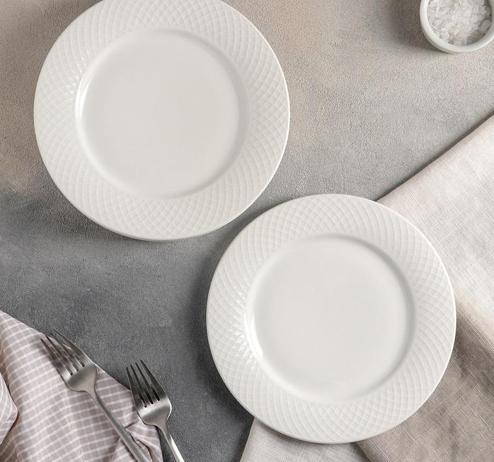 White Dessert Plate With Embossed Wide Rim 8" inch |-3