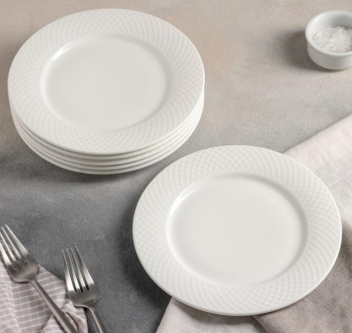 White Dessert Plate With Embossed Wide Rim 8" inch |-0