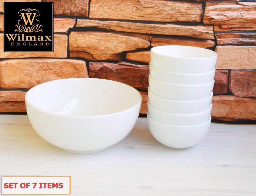 White Dining Bowls With Embossed Design, Set of Seven In A Gift Box-0