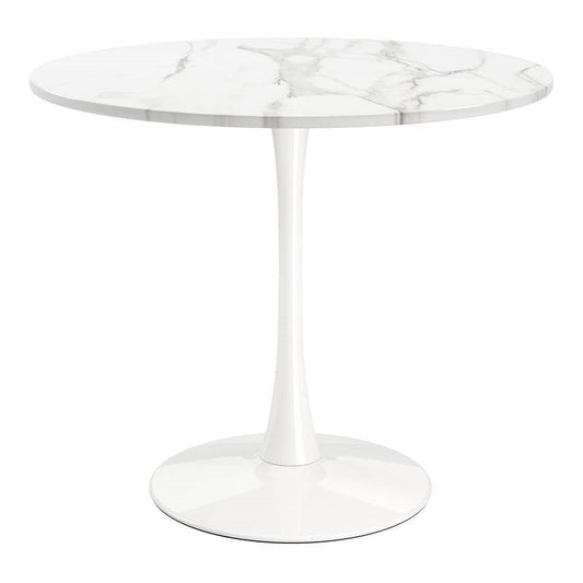 Modern Classic 35-inch Round Pedestal Dining Table Marble Top with White Base-0
