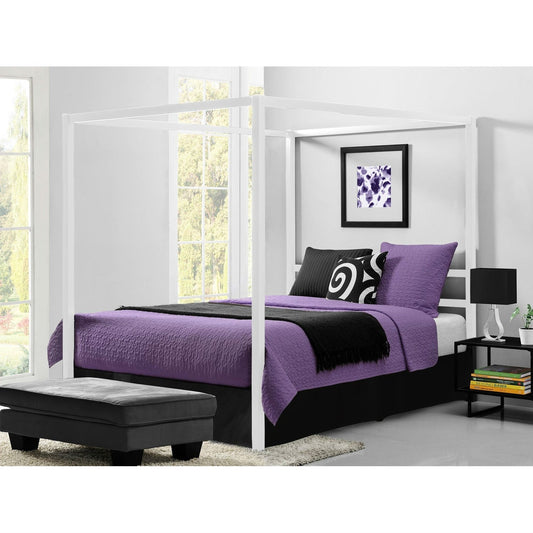 Queen size Modern White Metal Canopy Bed - No Box-Springs Required-0