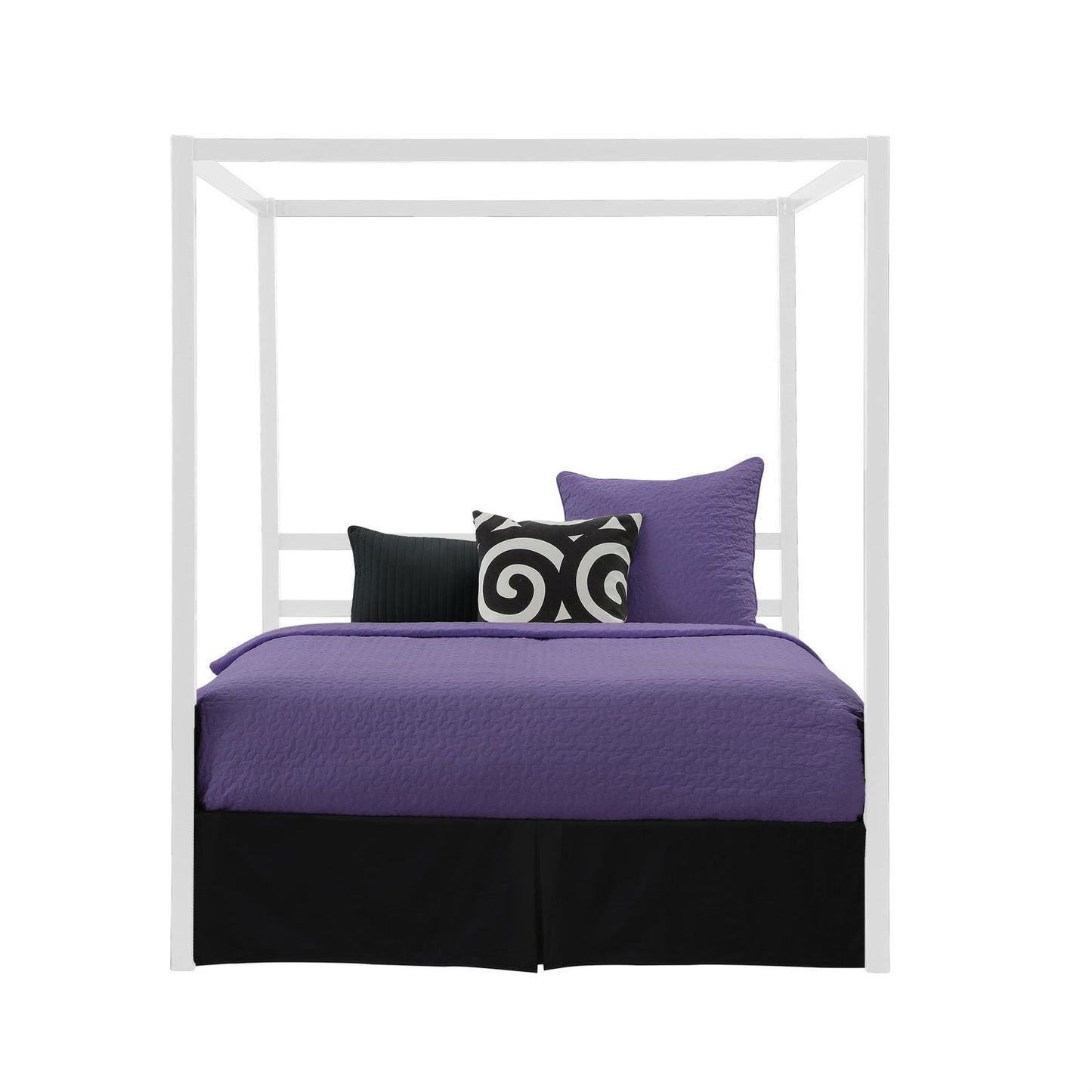 Queen size Modern White Metal Canopy Bed - No Box-Springs Required-1
