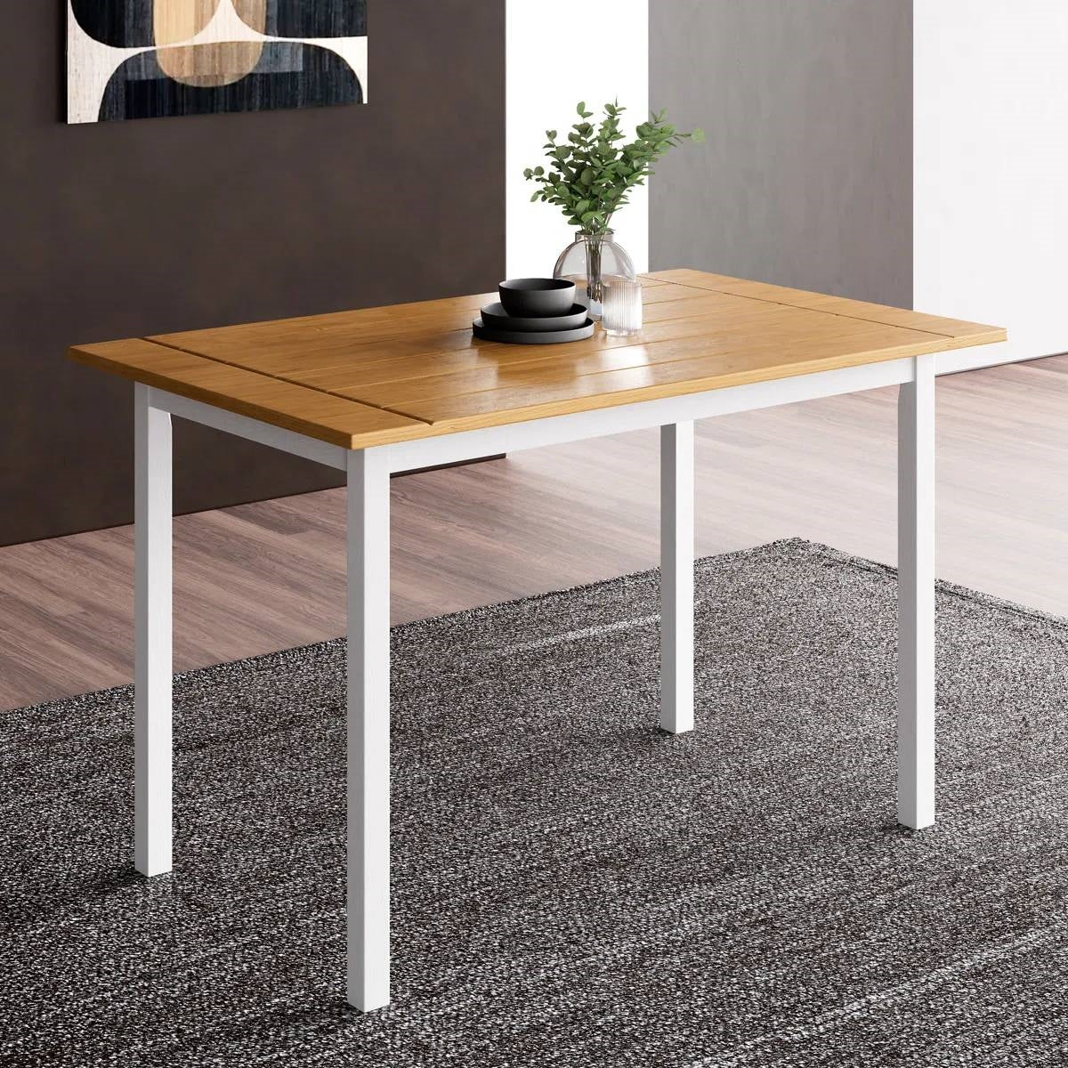 45 x 28 inch Solid Pine Wood Farmhouse Dining Table with White Wooden Legs-0