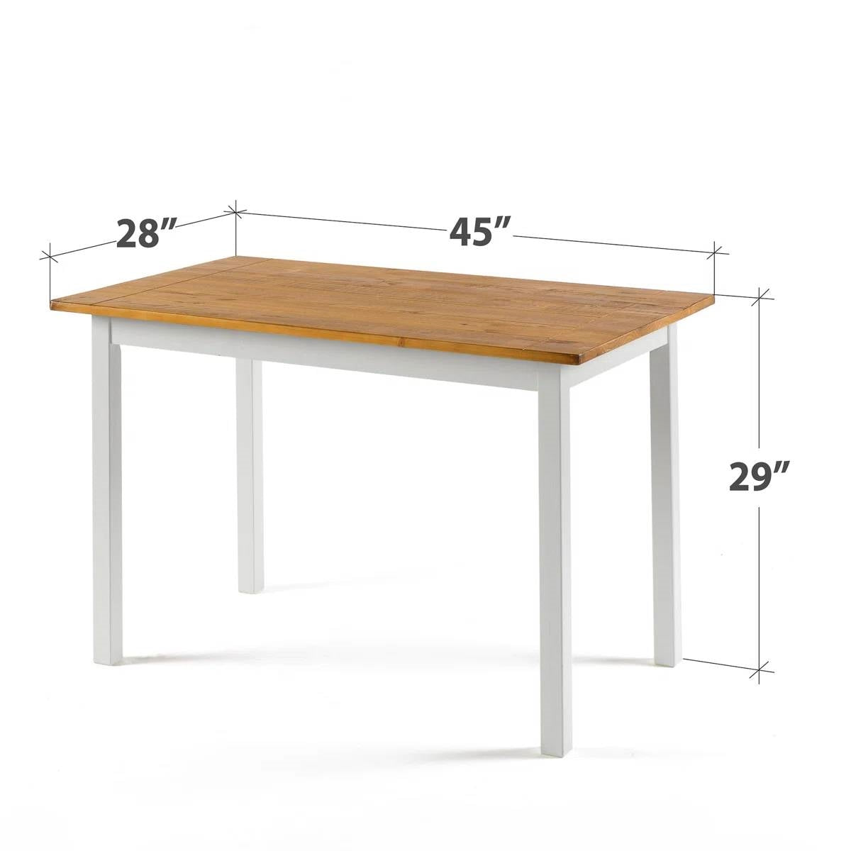 45 x 28 inch Solid Pine Wood Farmhouse Dining Table with White Wooden Legs-4