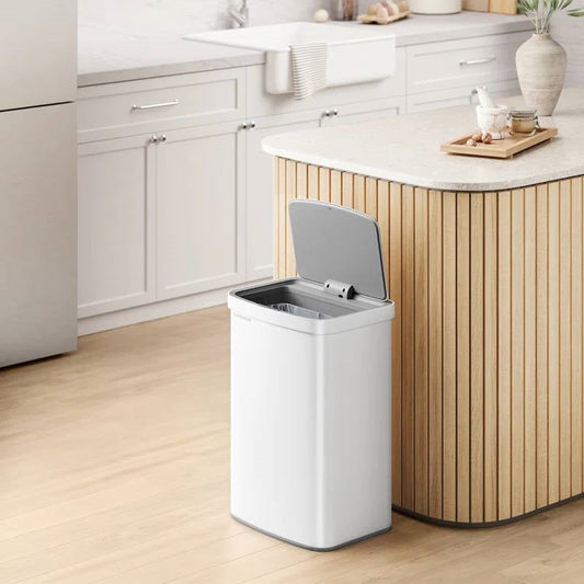 White 13-Gal. Trash Can with Motion Sensor Lid and Odor Absorbing Carbon Filter-0