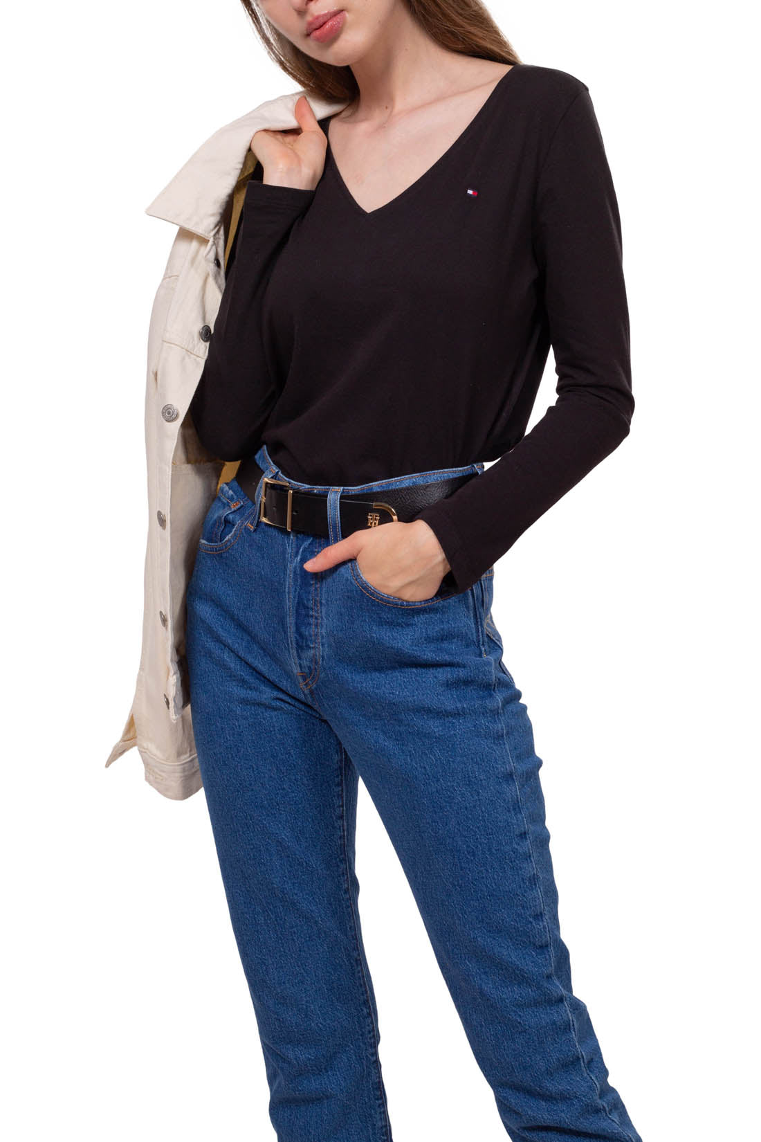 TOMMY HILFIGER - Women's basic relaxed v-neck T-shirt  - Size XS-7