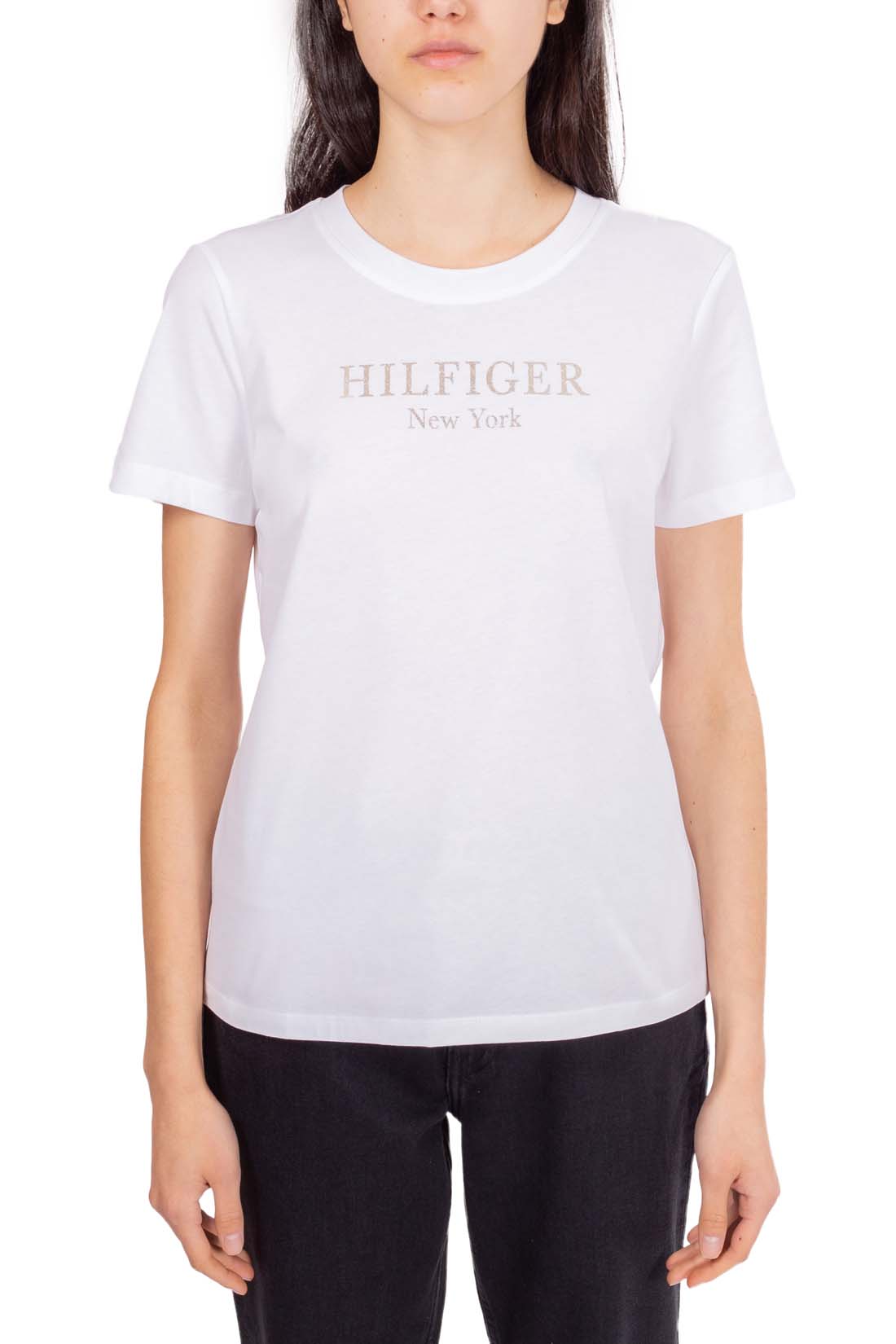 TOMMY HILFIGER - Women's regular T-shirt with metallic logo  - Size XS-1