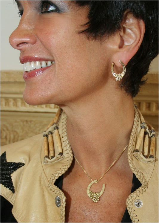 Equestrian "Lucky You" Horseshoe Earrings-18k Gold with Diamonds-0