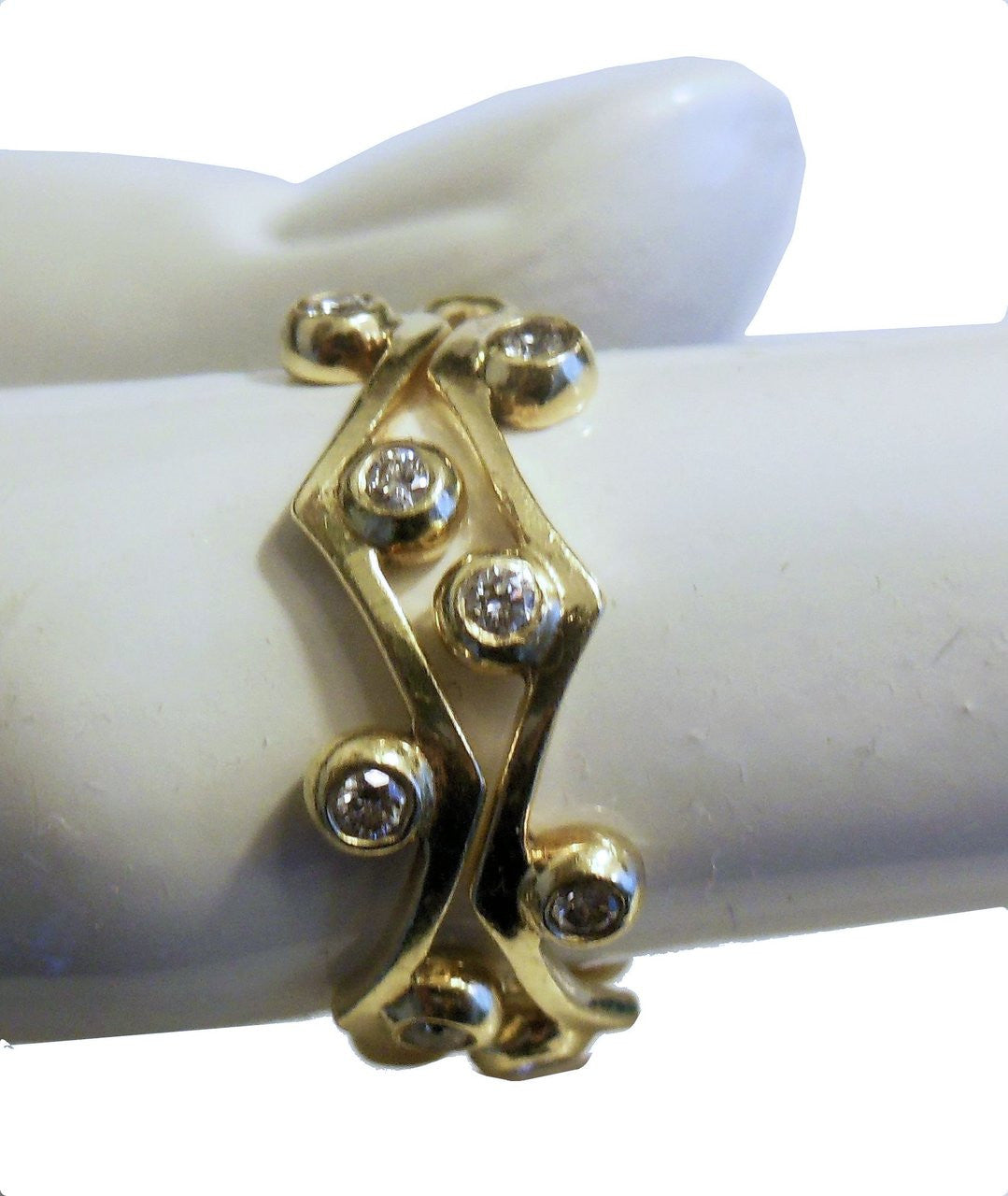 Wave Stacking Rings- 18K Gold with Diamonds.-4