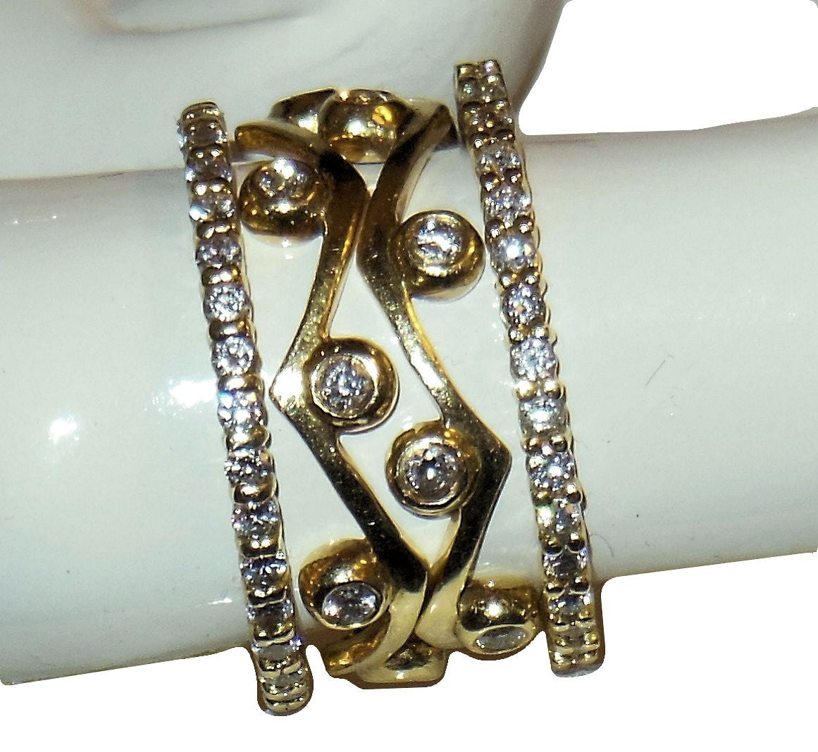 Wave Stacking Rings- 18K Gold with Diamonds.-11