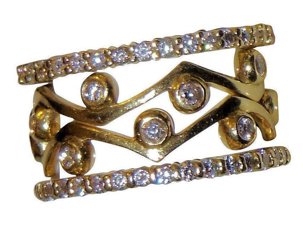 Wave Stacking Rings- 18K Gold with Diamonds.-8