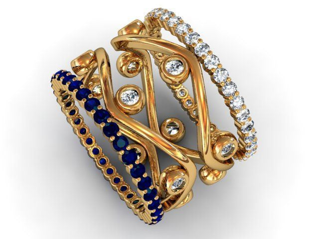 Wave Stacking Rings- 18K Gold with Diamonds.-16