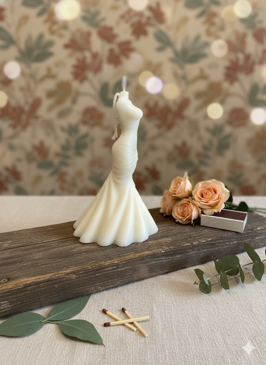 Wedding Dress Candle | Hand-Poured Soy Wax Bridal Sculpture-1