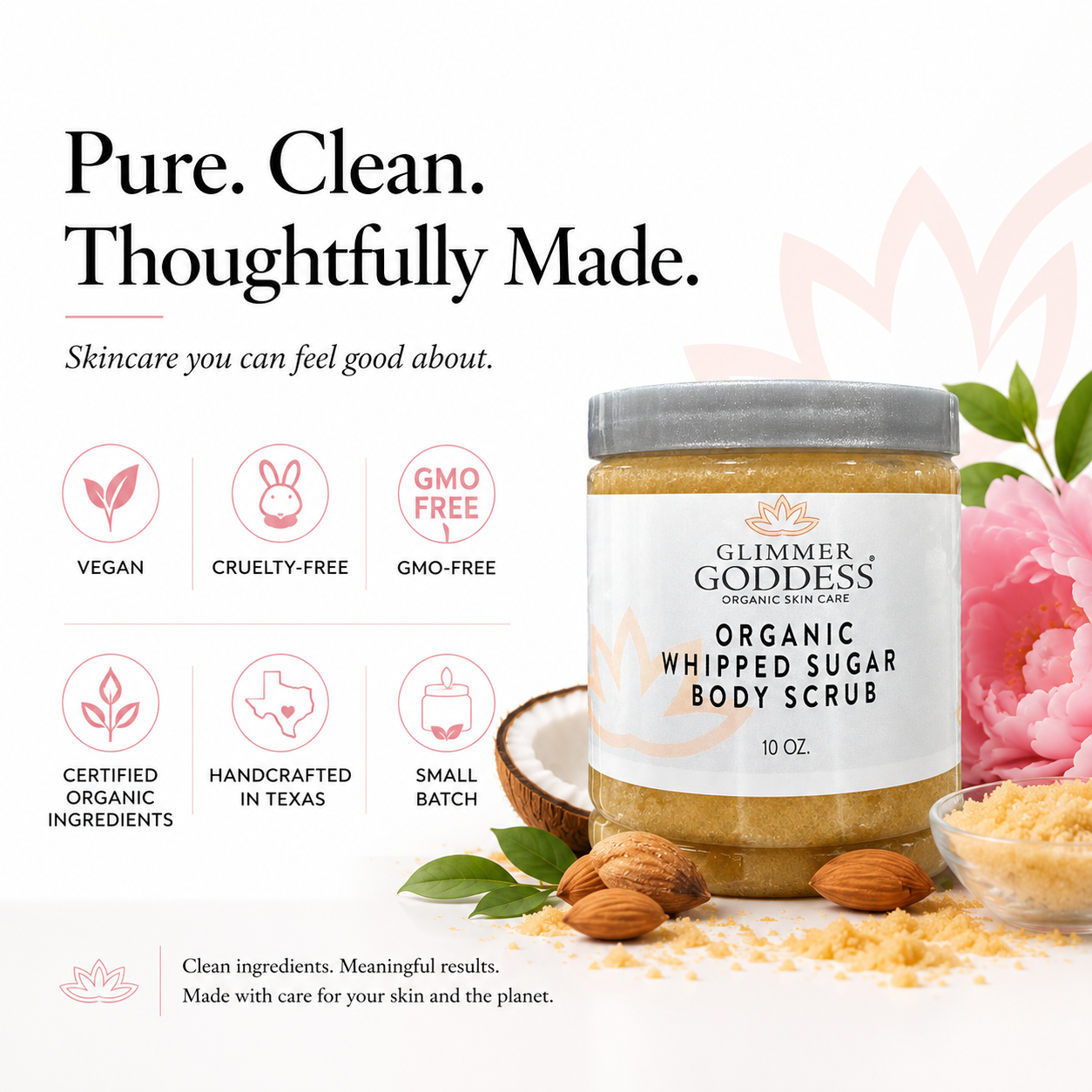 Organic Whipped Sugar Body Scrub 10 oz – Crepey Skin Treatment & Exfoliator