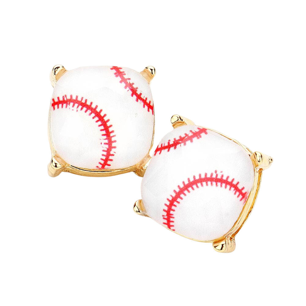 Baseball Printed Square Stud Earrings