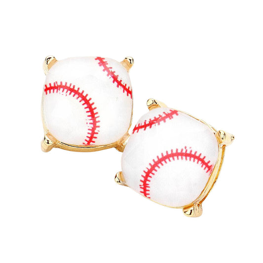 Baseball Printed Square Stud Earrings
