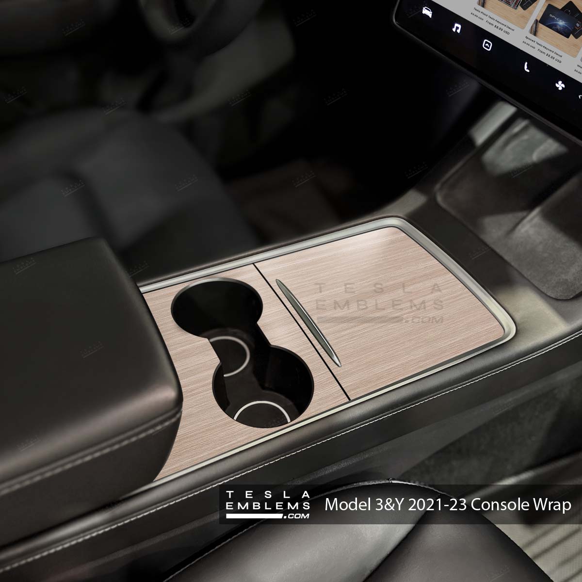 White Birch Woodgrain | Tesla Center Console Wrap Kit | Model Y '21-25