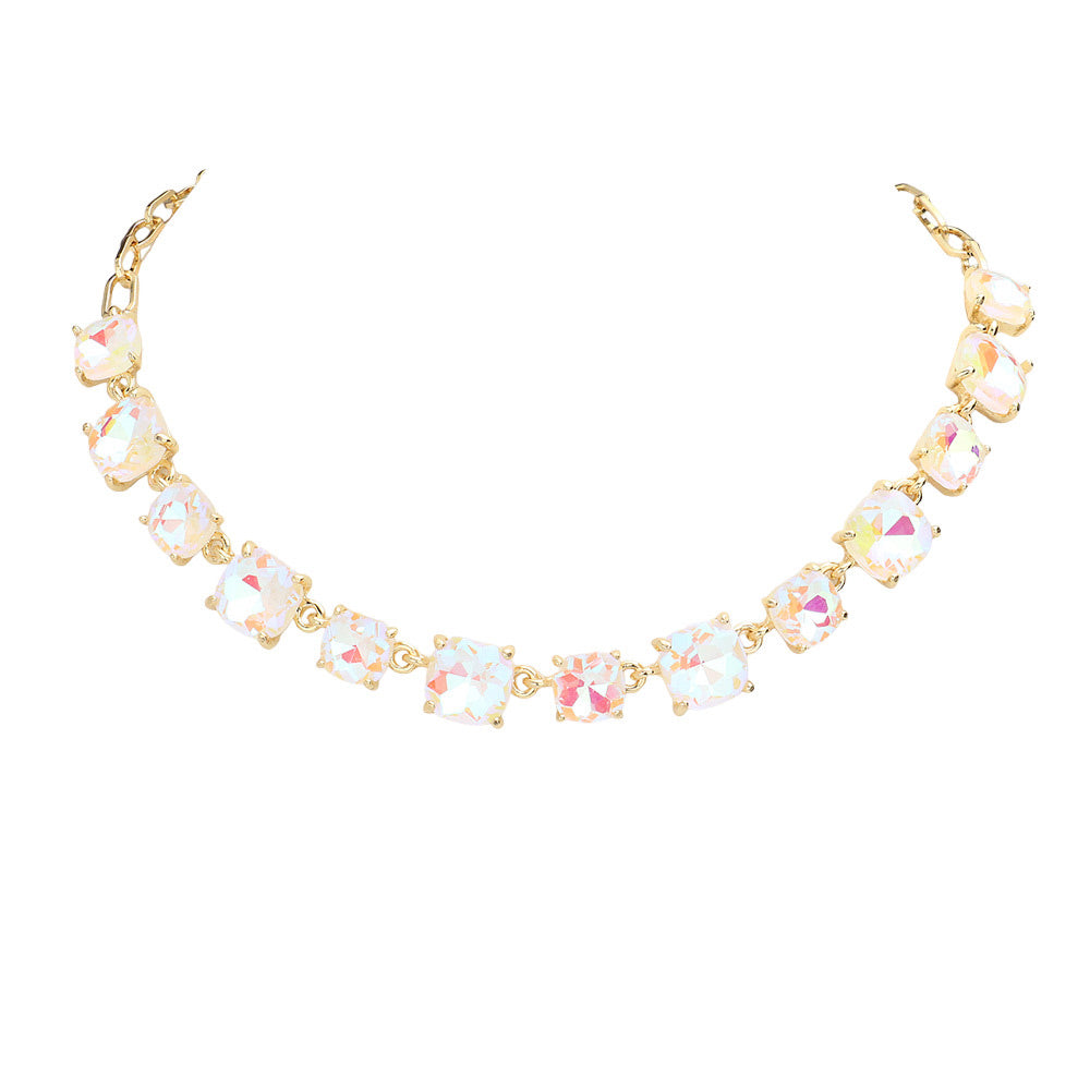 Cushion Square Stone Link Evening Necklace