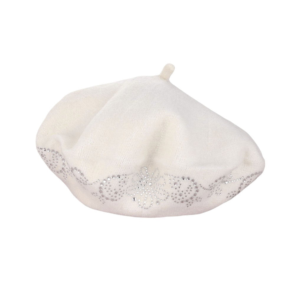 Flower Bling Studded Beret Hat