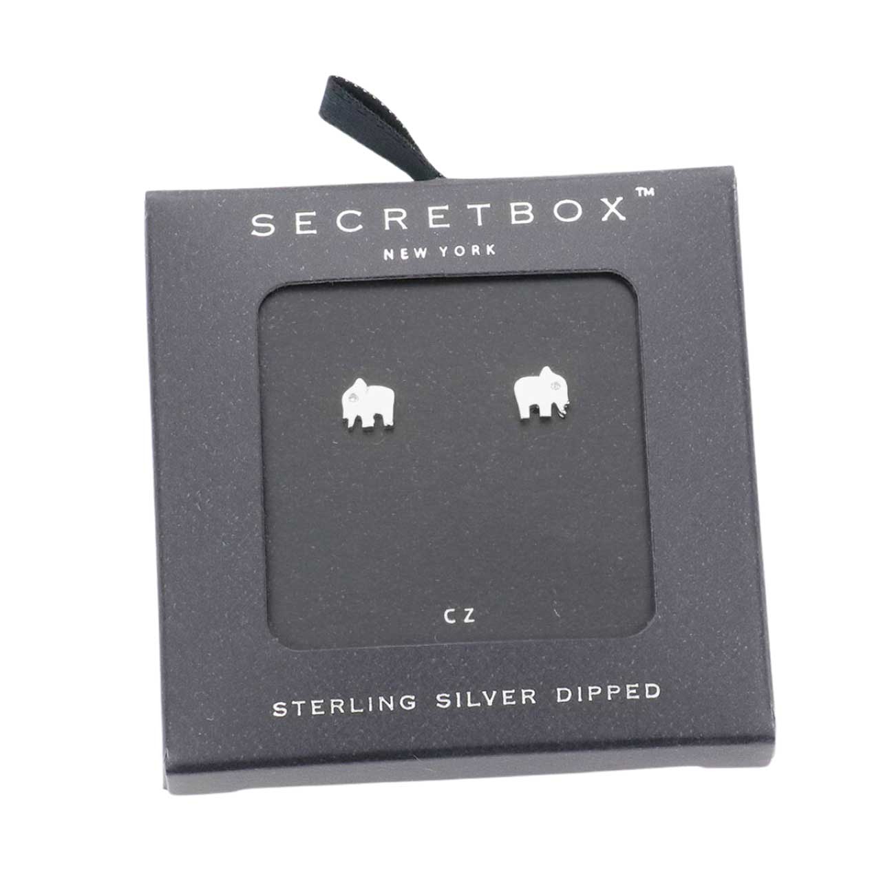 Secret Box Sterling Silver Dipped CZ Stone Elephant Earrings