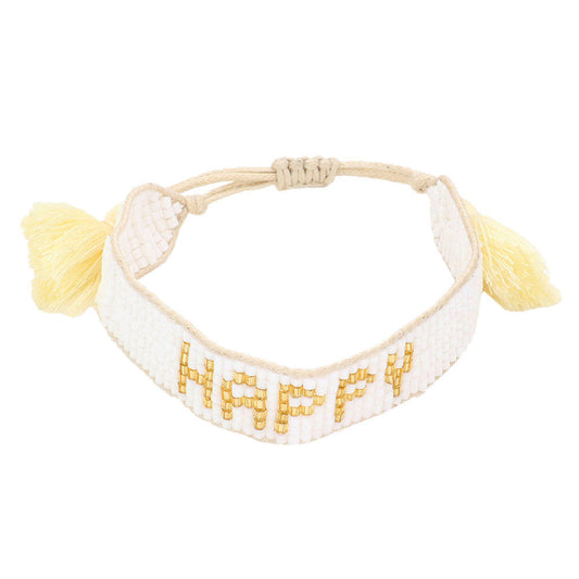 Happy Message Beaded Tassel Cinch Bracelet
