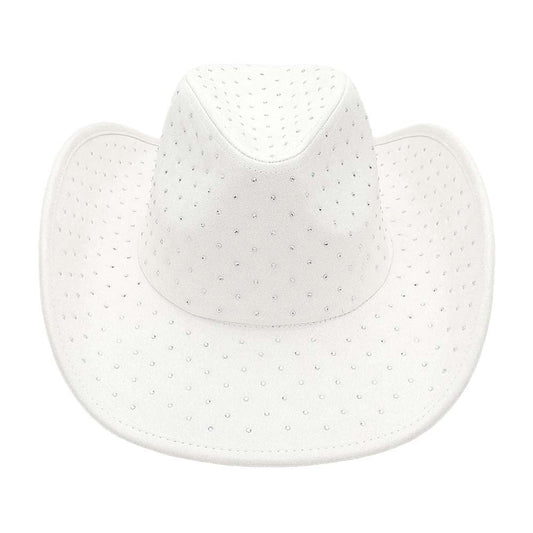 Rhinestone Embellished Faux Suede Western Cowboy Fedora Hat