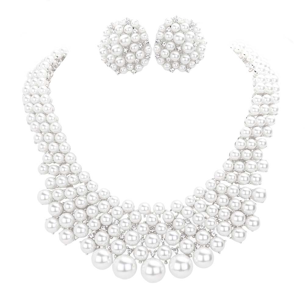 Rhinestone Embellished Pearl Cluster Necklace