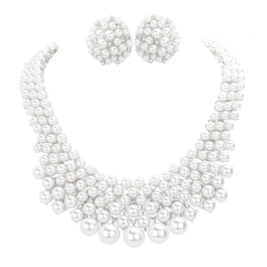 Rhinestone Embellished Pearl Cluster Necklace