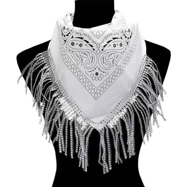 Rhinestone Like Fringe Cowgirl Bandana Scarf