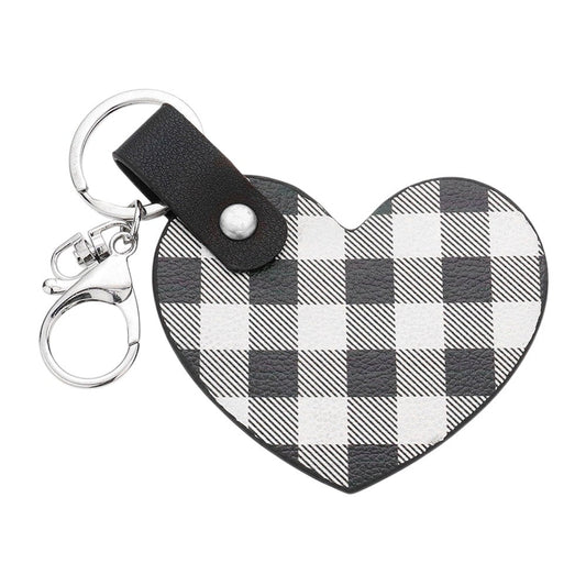 Buffalo Check Patterned Faux Leather Heart Bag Charm