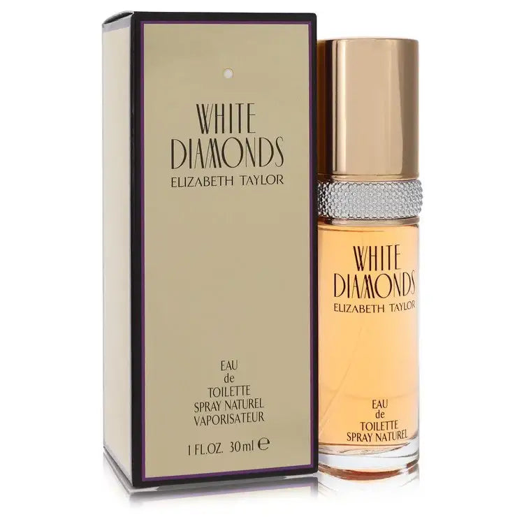 Elizabeth Taylor White Diamonds perfume bottle and packaging on a white background