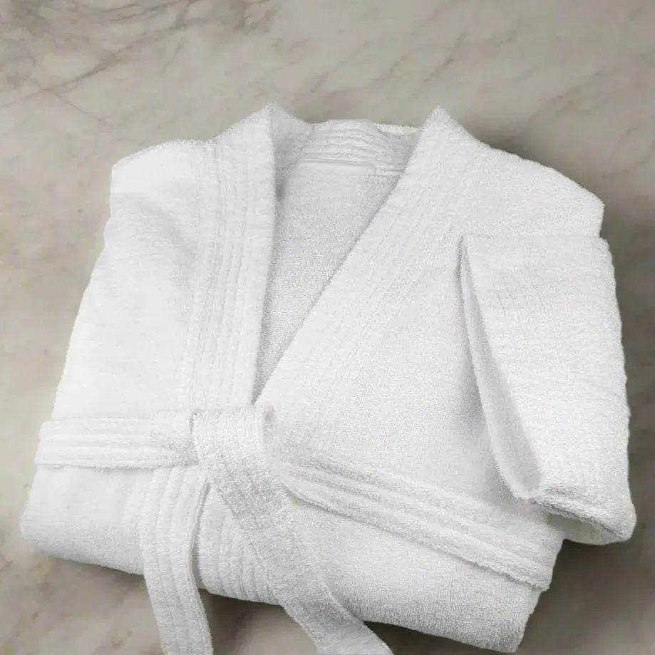 100% Cotton White Terry Kimono Bathrobe-2