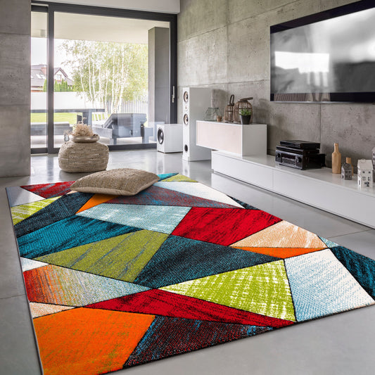 Colorful Area Rug Smaragd Modern Geometric Shapes-0