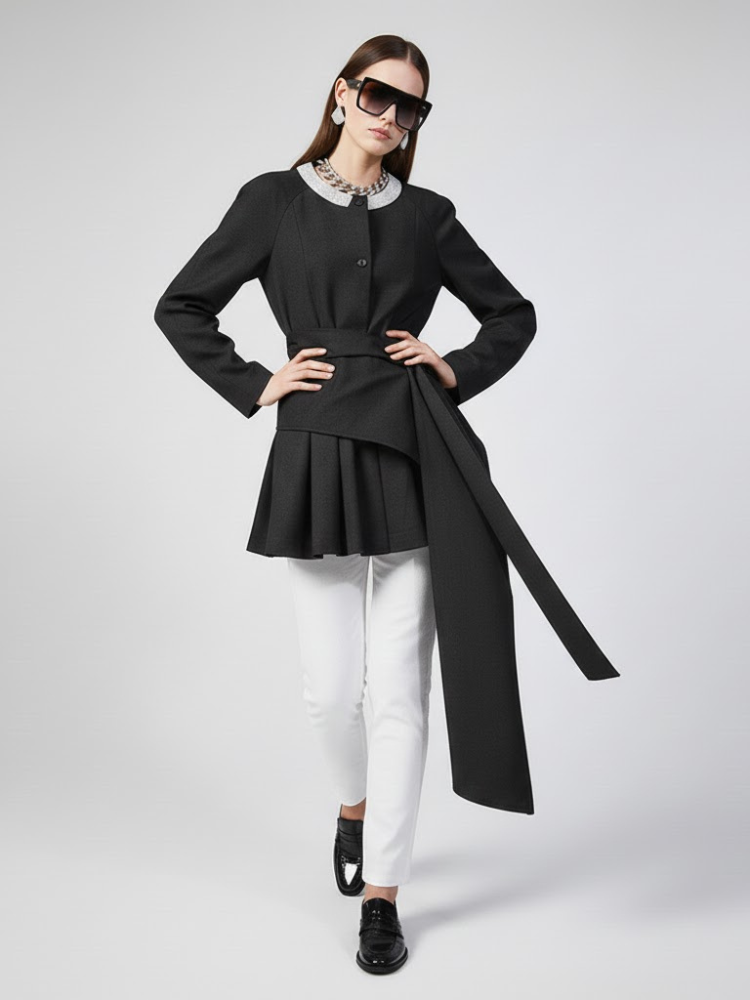 Women's Asymmetrical Pleated Sash Jacket - GREENPOINT: New Collection COUTURE in BROOKLYN - BYMANYC ® New York-0