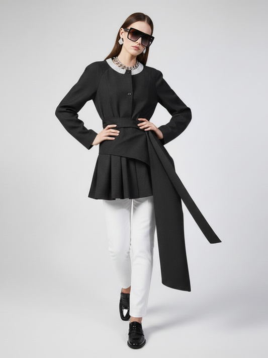 Women's Asymmetrical Pleated Sash Jacket - GREENPOINT: New Collection COUTURE in BROOKLYN - BYMANYC ® New York-0