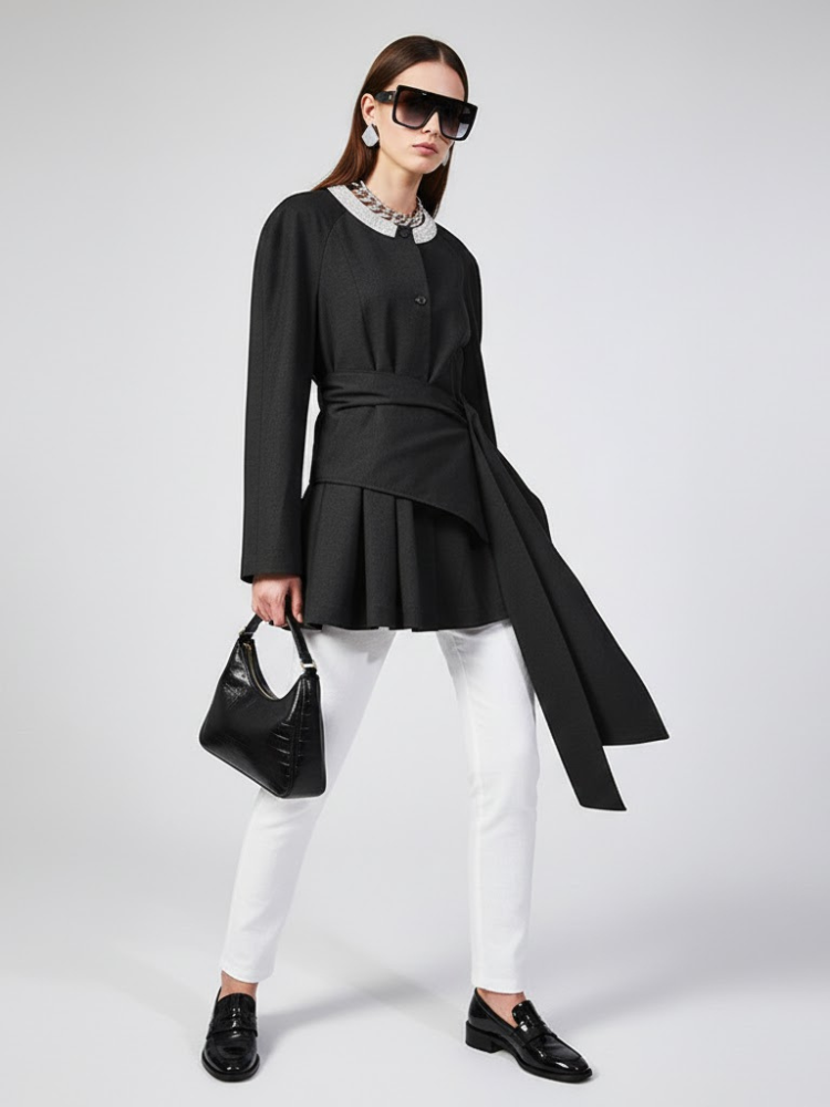 Women's Asymmetrical Pleated Sash Jacket - GREENPOINT: New Collection COUTURE in BROOKLYN - BYMANYC ® New York-1
