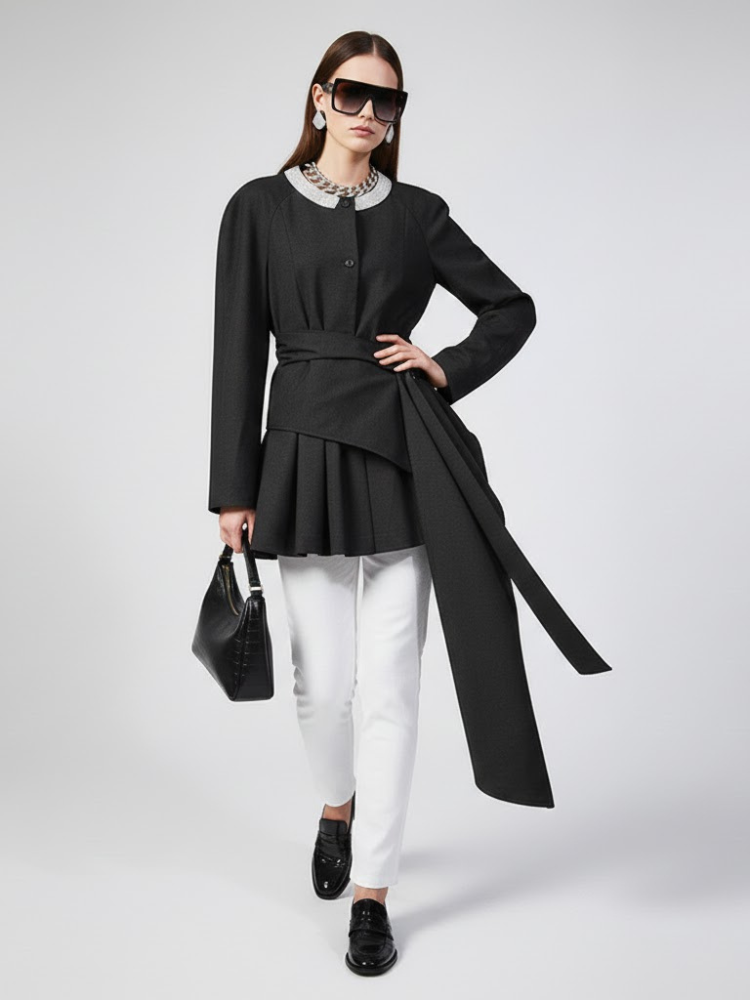 Women's Asymmetrical Pleated Sash Jacket - GREENPOINT: New Collection COUTURE in BROOKLYN - BYMANYC ® New York-2