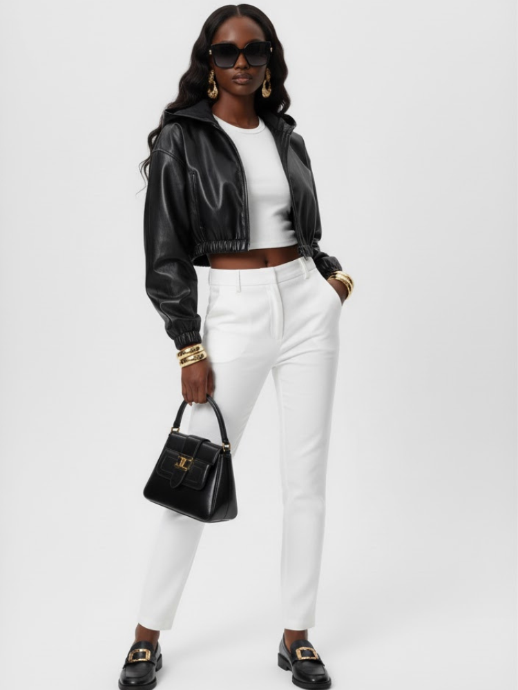 Women's Cropped Vegan Leather Bomber Jacket CHELSEA COUTURE BYMANYC ® New York-0