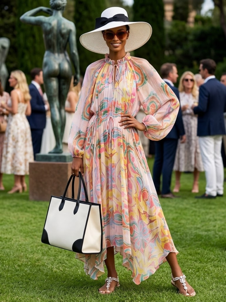 Women's Dress Chiffon Hand-Painted Print SOHO New Collection THE HAMPTONS BYMANYC ® New York-0